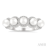4 MM Round Shape Cultured Pearl and 1/5 Ctw Round Cut Diamond Halo Ring in 14K White Gold